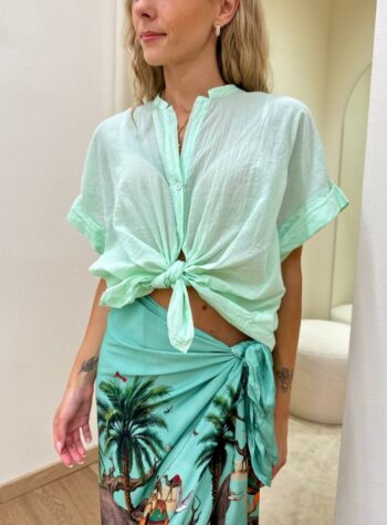 Shop Online Camicia nodo manica corta verde acqua Tensione In