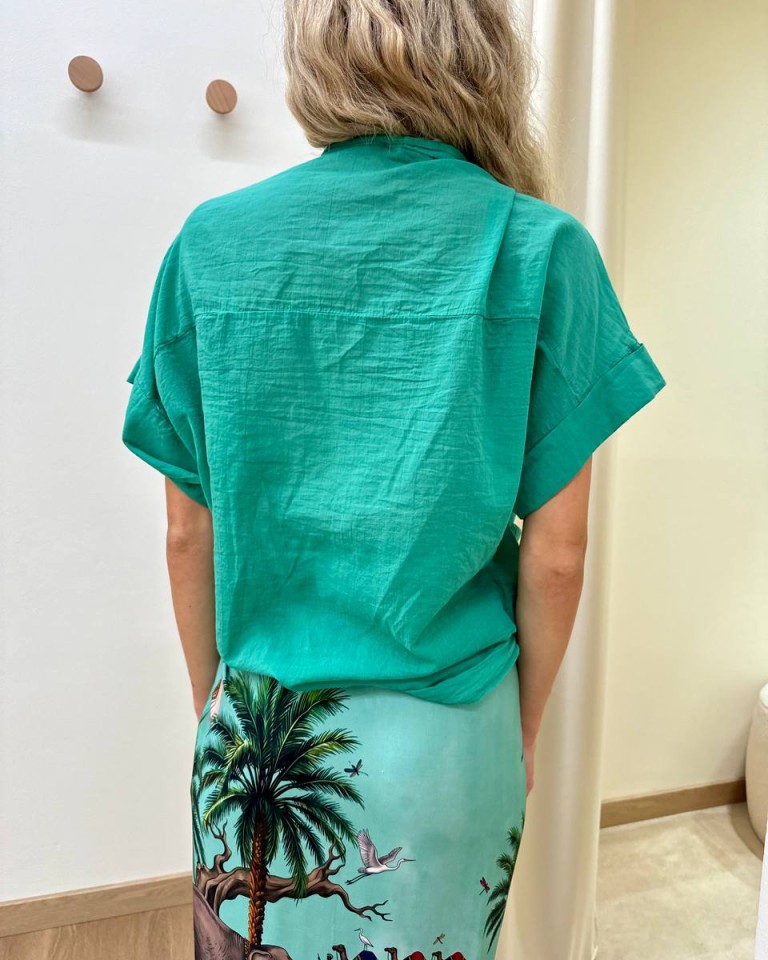 Camicia nodo manica corta verde Tensione In Shop Online Camicia nodo manica corta verde Tensione In