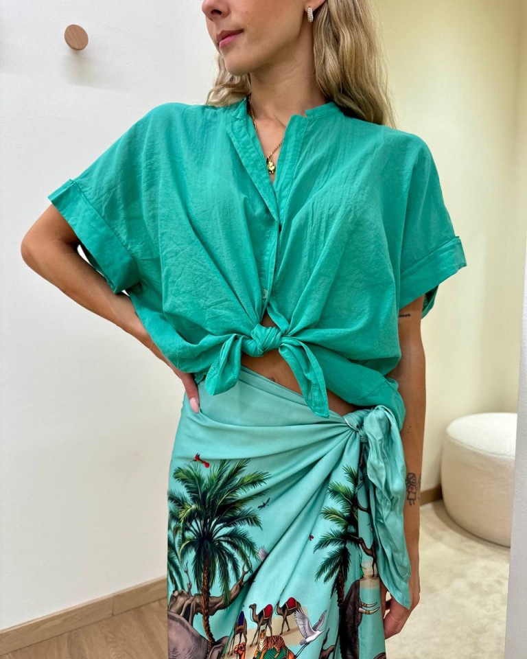 Camicia nodo manica corta verde Tensione In Shop Online Camicia nodo manica corta verde Tensione In
