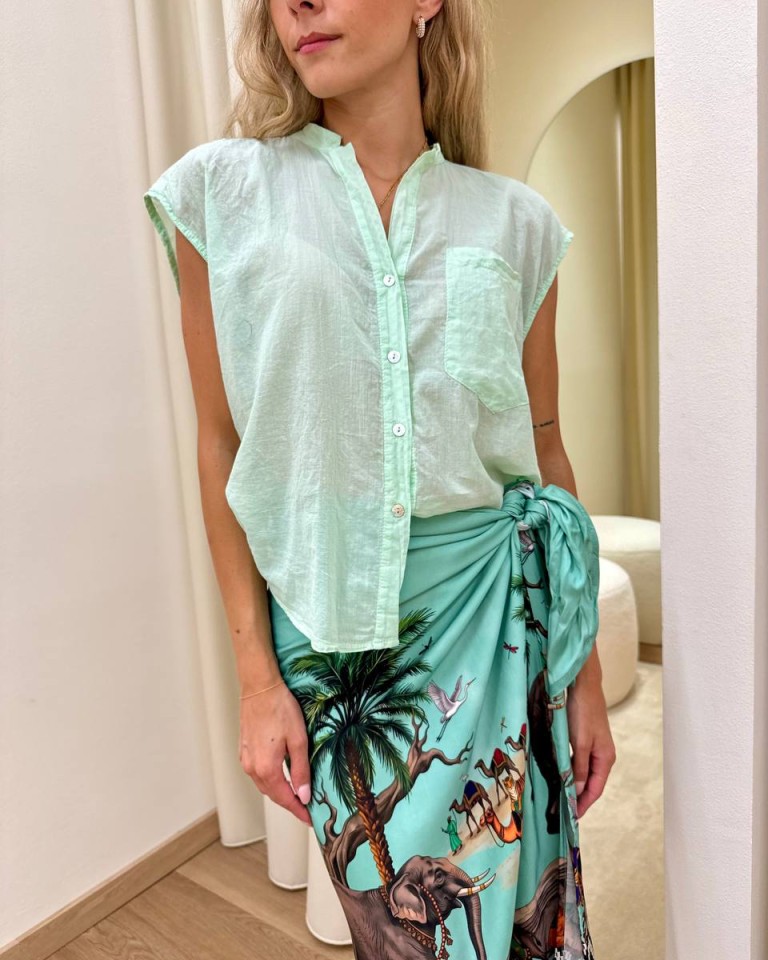 Camicia coreana smanicata verde acqua Tensione In Shop Online Camicia coreana smanicata verde acqua Tensione In