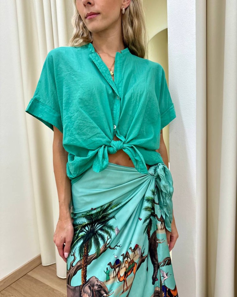 Camicia nodo manica corta verde Tensione In Shop Online Camicia nodo manica corta verde Tensione In