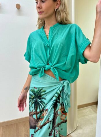 Shop Online Camicia nodo manica corta verde Tensione In