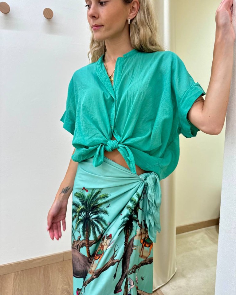 Camicia nodo manica corta verde Tensione In Shop Online Camicia nodo manica corta verde Tensione In