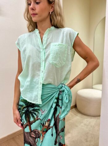 Shop Online Camicia coreana smanicata verde acqua Tensione In