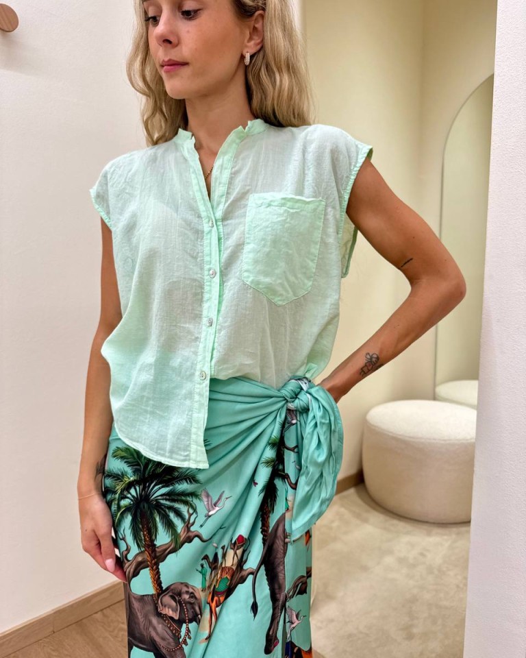 Camicia coreana smanicata verde acqua Tensione In Shop Online Camicia coreana smanicata verde acqua Tensione In