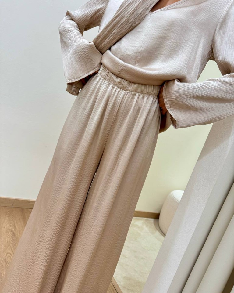Pantalone goffrato in viscosa sabbia HaveOne Shop Online Pantalone goffrato in viscosa sabbia HaveOne