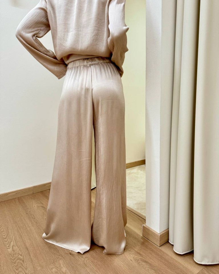 Pantalone goffrato in viscosa sabbia HaveOne Shop Online Pantalone goffrato in viscosa sabbia HaveOne
