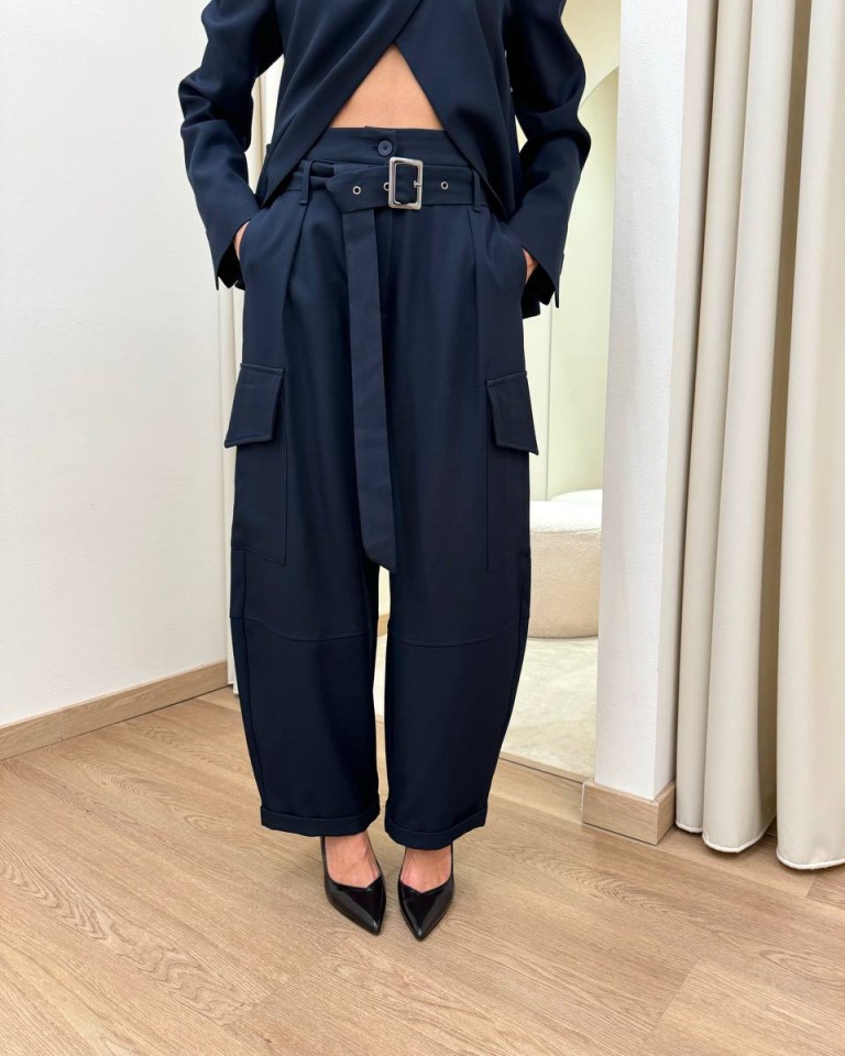 Pantalone balloon con tasconi blu scuro HaveOne Shop Online Pantalone balloon con tasconi blu scuro HaveOne