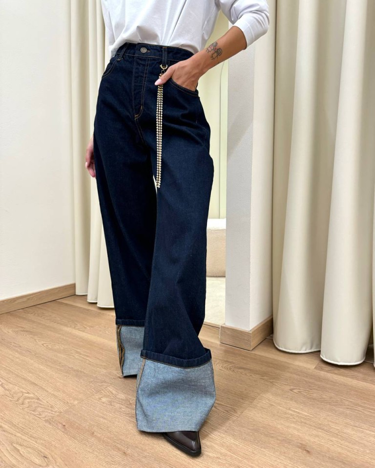 Jeans maxi risvolto blu scuro Souvenir Shop Online Jeans maxi risvolto blu scuro Souvenir