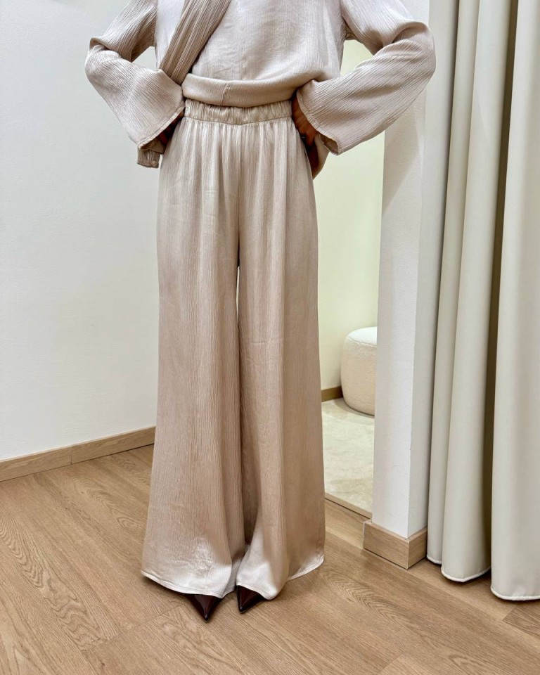 Pantalone goffrato in viscosa sabbia HaveOne Shop Online Pantalone goffrato in viscosa sabbia HaveOne