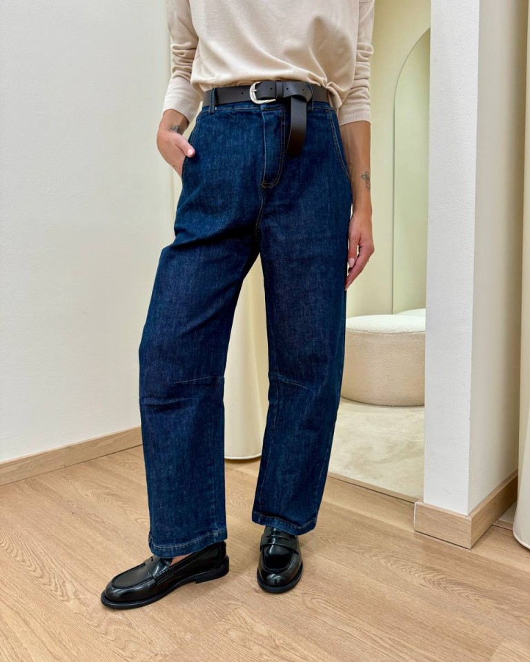 Jeans barrel con cintura blu scuro Kontatto Shop Online Jeans barrel con cintura blu scuro Kontatto