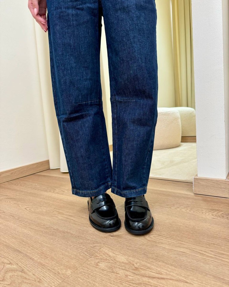 Jeans barrel con cintura blu scuro Kontatto Shop Online Jeans barrel con cintura blu scuro Kontatto