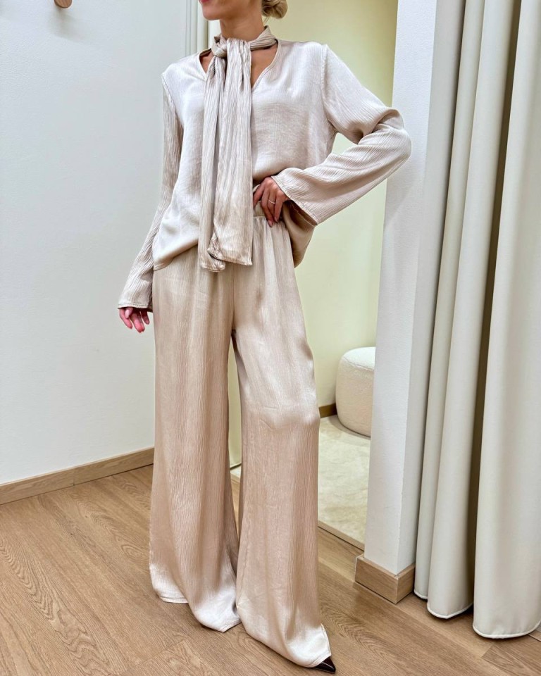 Pantalone goffrato in viscosa sabbia HaveOne Shop Online Pantalone goffrato in viscosa sabbia HaveOne