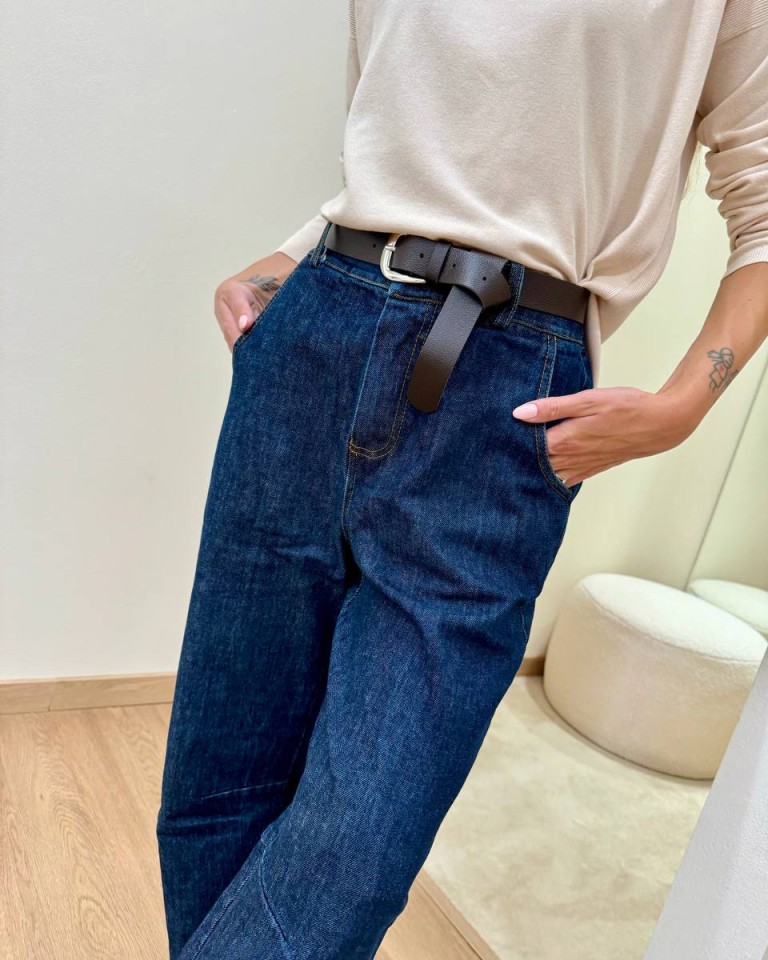 Jeans barrel con cintura blu scuro Kontatto Shop Online Jeans barrel con cintura blu scuro Kontatto