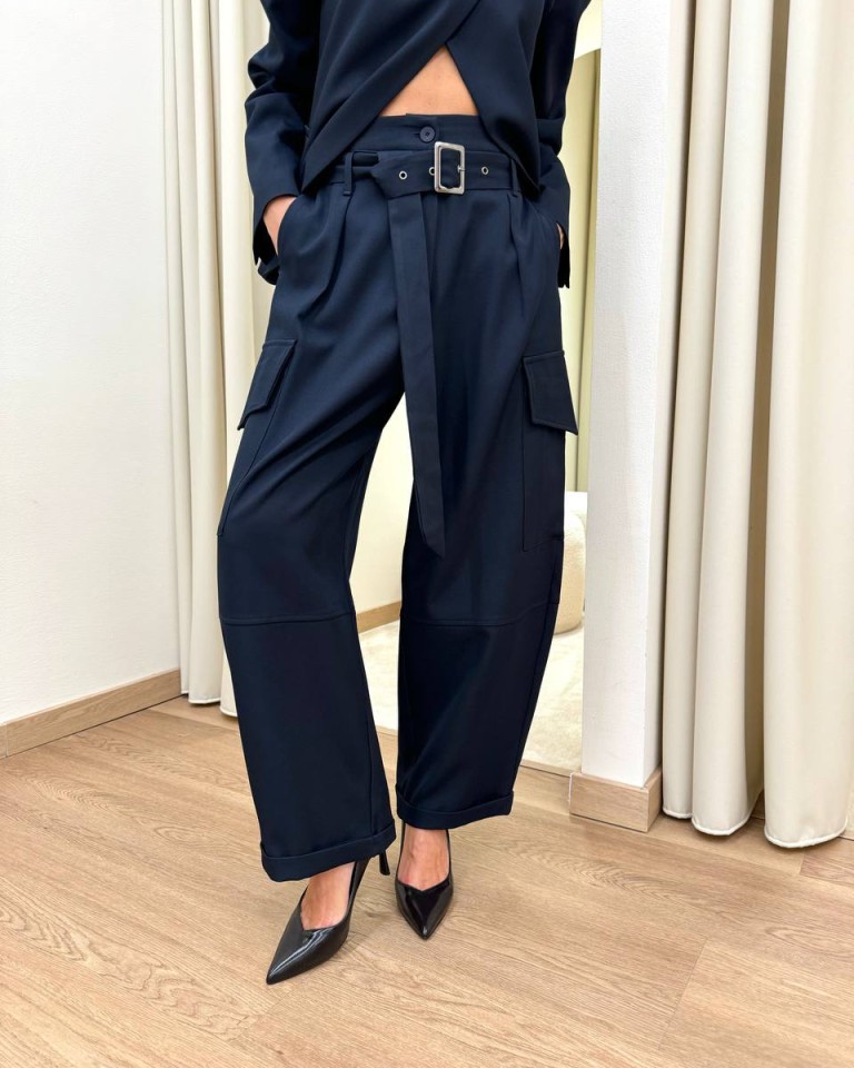 Pantalone balloon con tasconi blu scuro HaveOne Shop Online Pantalone balloon con tasconi blu scuro HaveOne