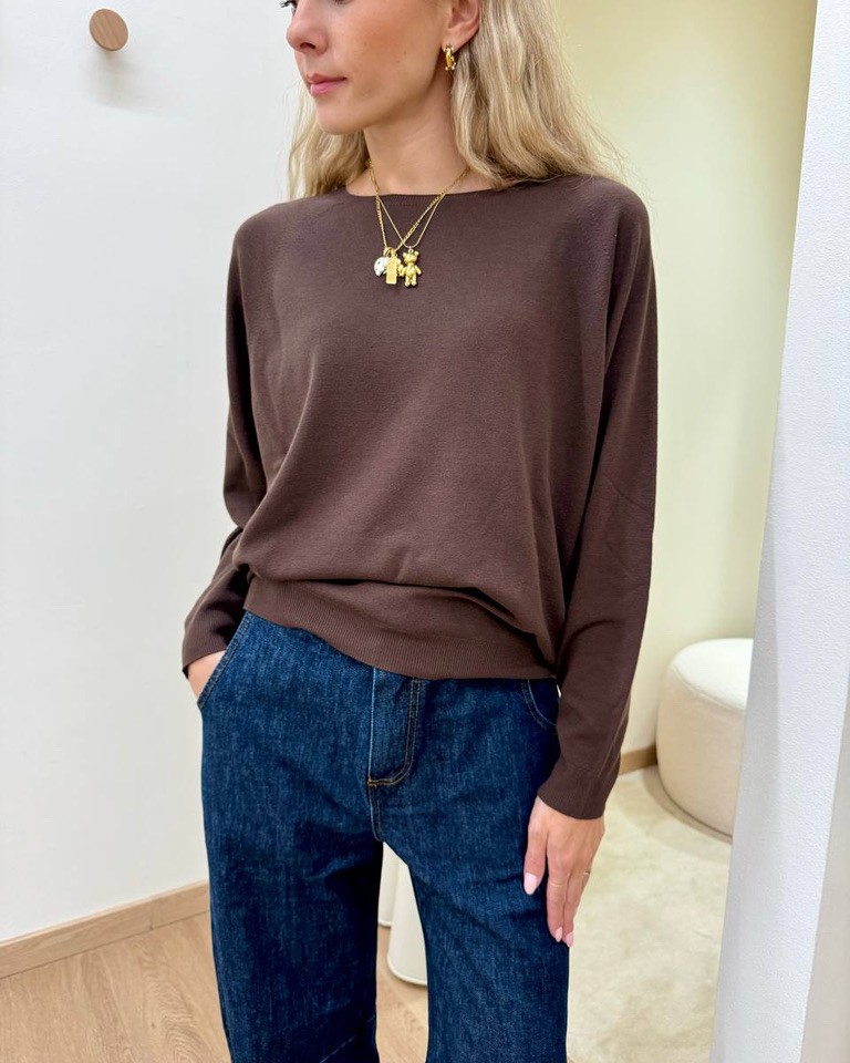 Maglia over girocollo moka Kontatto Shop Online Maglia over girocollo moka Kontatto