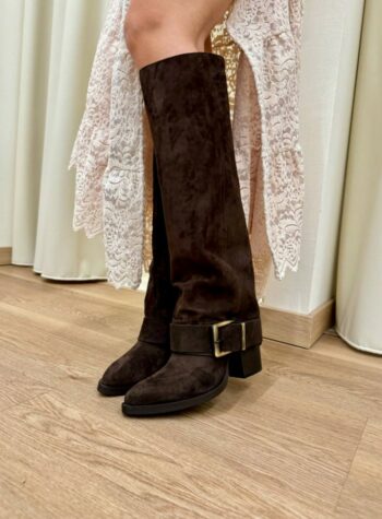 Shop Online Stivale maxi fibbia pelle scamosciata moro Ovyè