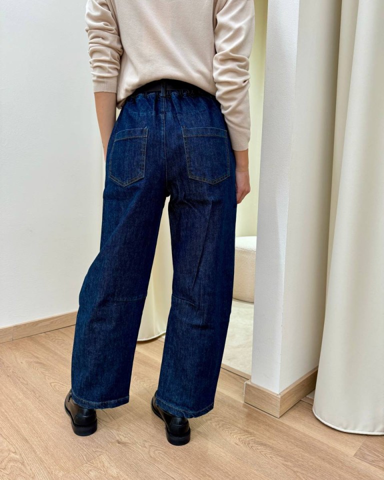 Jeans barrel con cintura blu scuro Kontatto Shop Online Jeans barrel con cintura blu scuro Kontatto