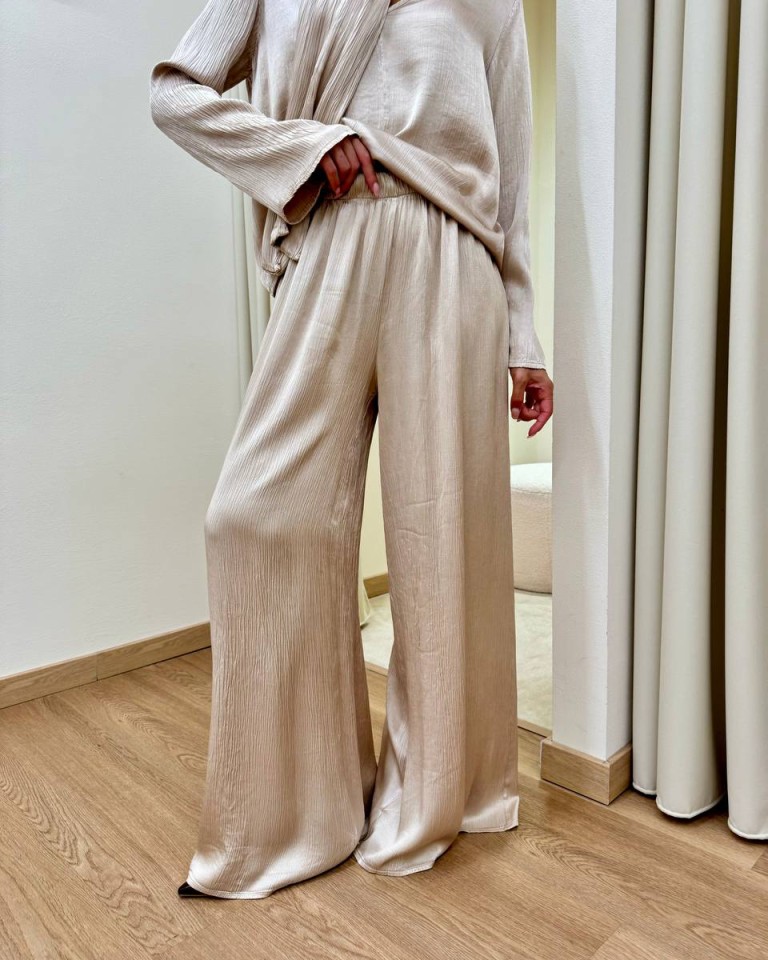 Pantalone goffrato in viscosa sabbia HaveOne Shop Online Pantalone goffrato in viscosa sabbia HaveOne