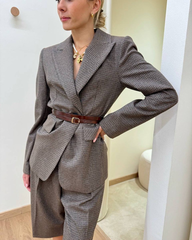Giacca dritta in galles con cintura Kontatto Shop Online Giacca dritta in galles con cintura Kontatto