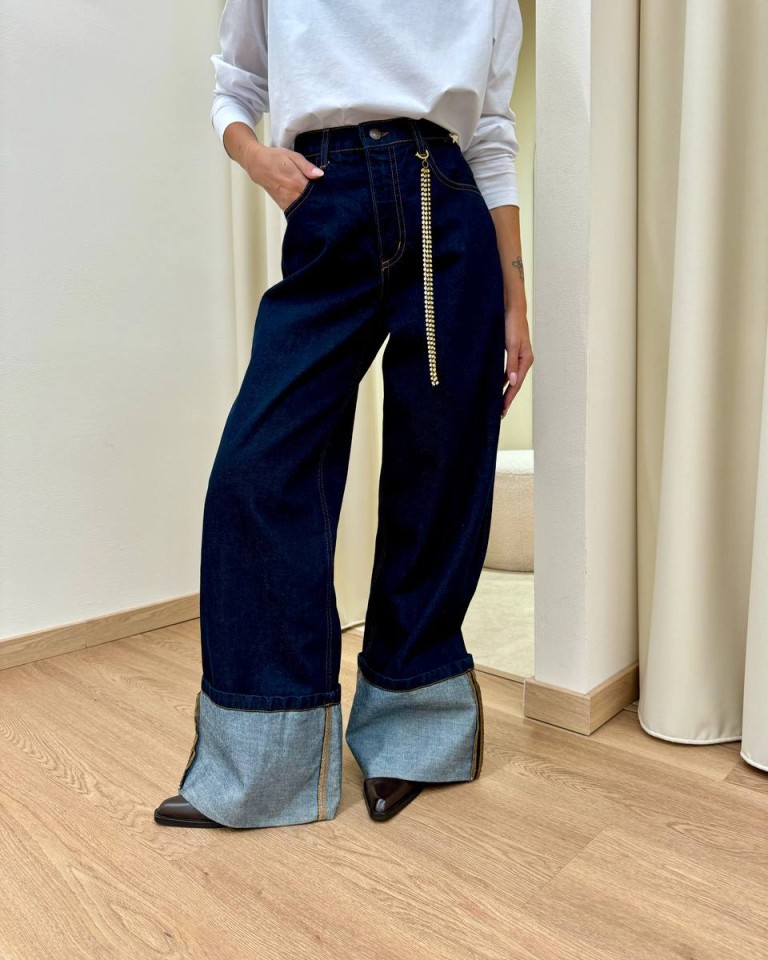 Jeans maxi risvolto blu scuro Souvenir Shop Online Jeans maxi risvolto blu scuro Souvenir