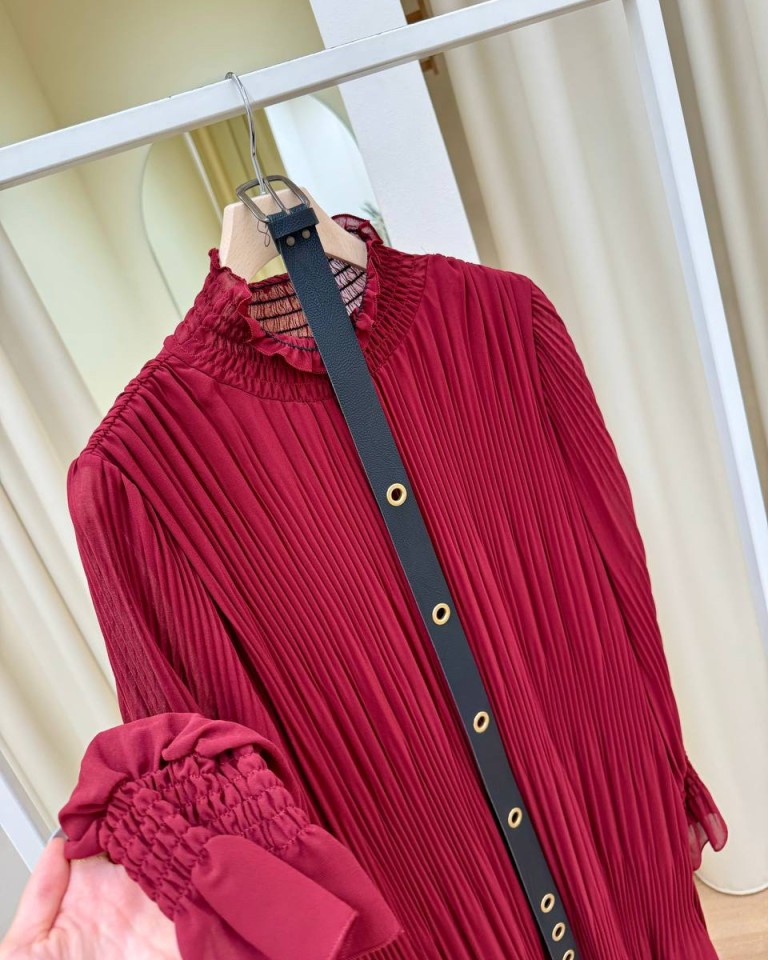Vestito plisse marsala con cintura Kontatto Shop Online Vestito plisse marsala con cintura Kontatto