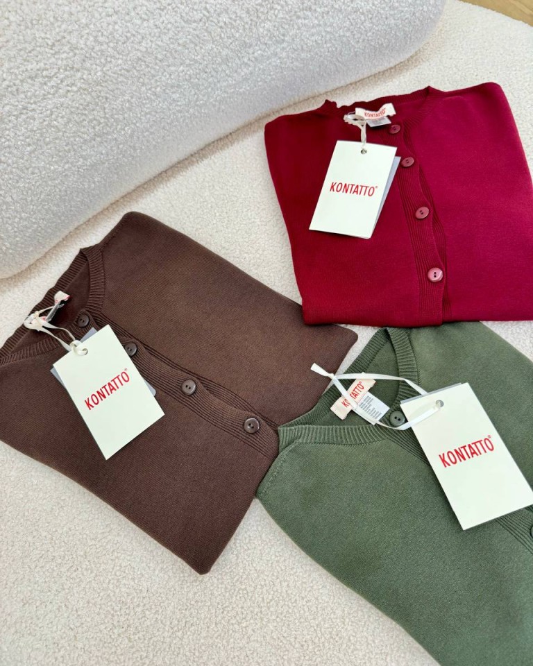 Cardigan in maglia rasata khaki Kontatto Shop Online Cardigan in maglia rasata khaki Kontatto