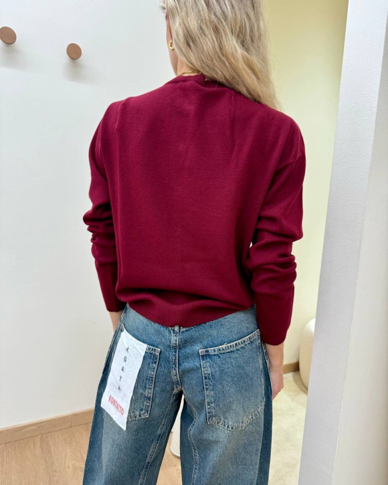Cardigan in maglia rasata marsala Kontatto Shop Online Cardigan in maglia rasata marsala Kontatto