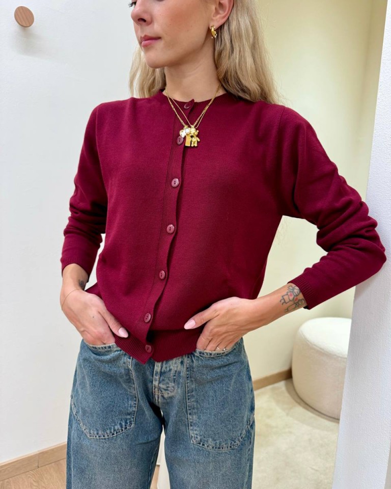 Cardigan in maglia rasata marsala Kontatto Shop Online Cardigan in maglia rasata marsala Kontatto