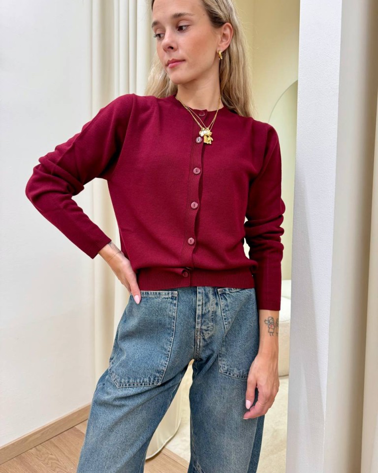 Cardigan in maglia rasata marsala Kontatto Shop Online Cardigan in maglia rasata marsala Kontatto