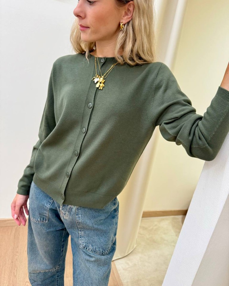Cardigan in maglia rasata khaki Kontatto Shop Online Cardigan in maglia rasata khaki Kontatto
