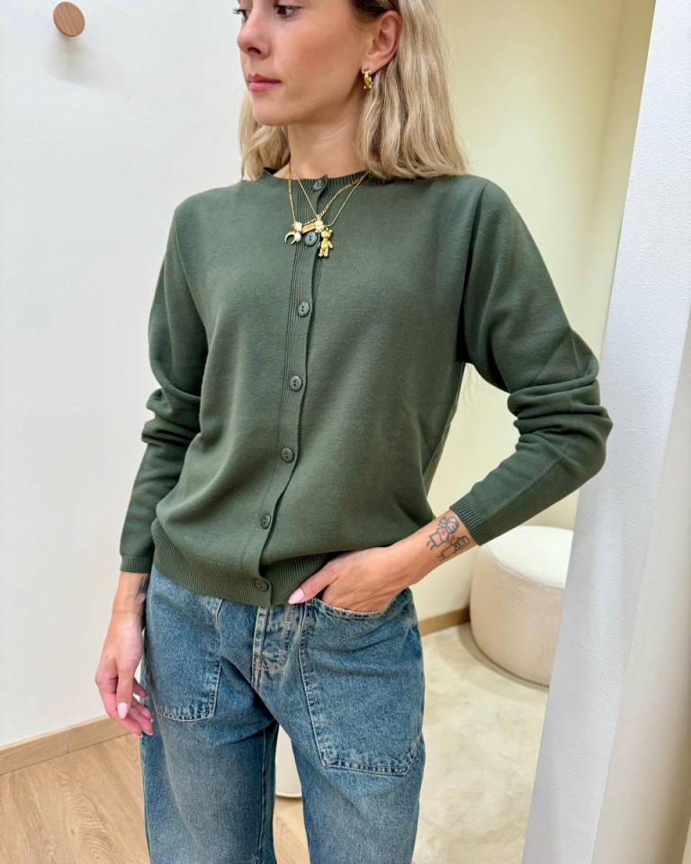 Cardigan in maglia rasata khaki Kontatto Shop Online Cardigan in maglia rasata khaki Kontatto