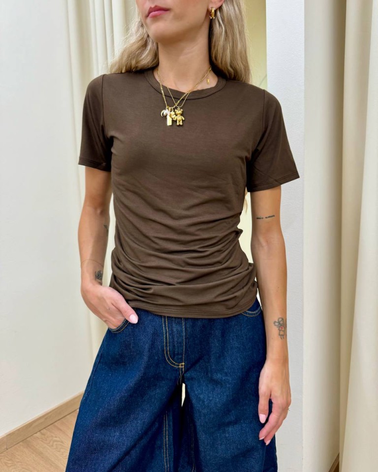 T-shirt basic aderente moka Kontatto Shop Online T-shirt basic aderente moka Kontatto