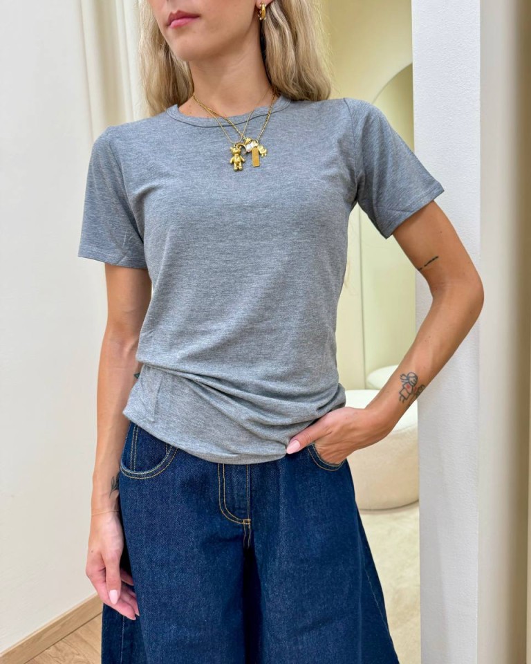 T-shirt basic aderente grigio melange Kontatto Shop Online T-shirt basic aderente grigio melange Kontatto