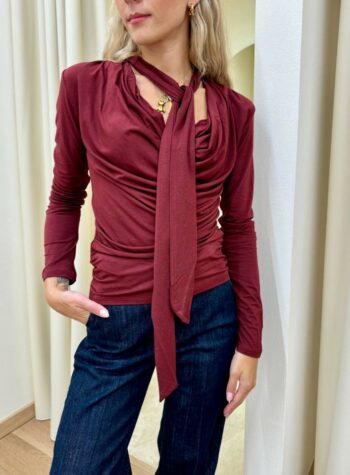 Shop Online Maglia arricciata scollo a gronda con foulard marsala Kontatto
