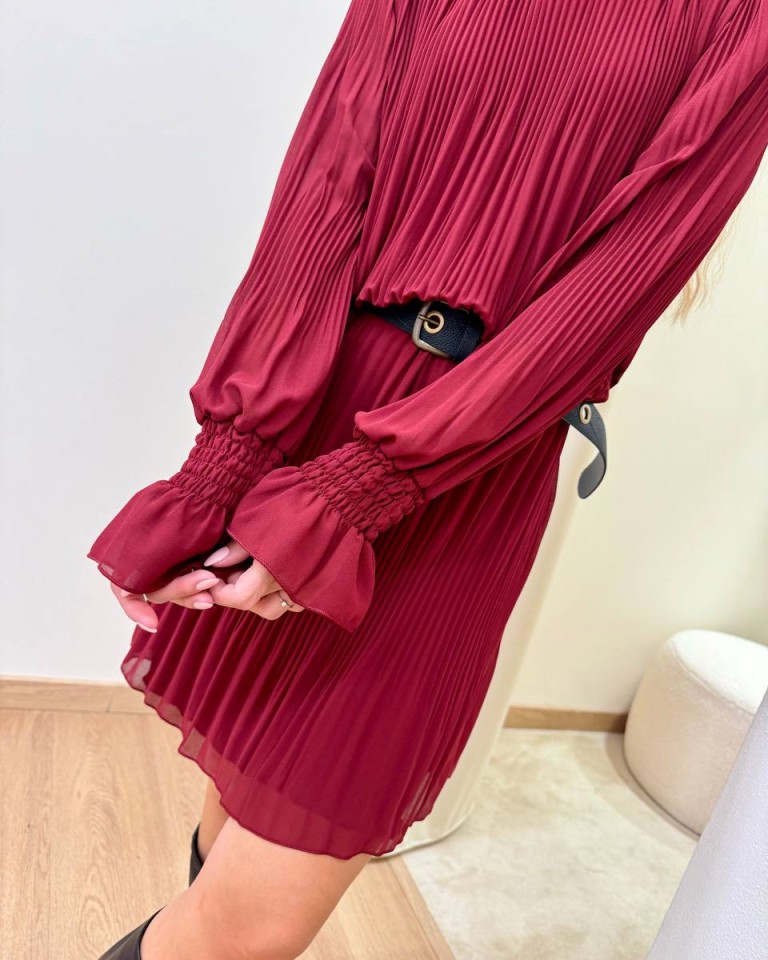 Vestito plisse marsala con cintura Kontatto Shop Online Vestito plisse marsala con cintura Kontatto