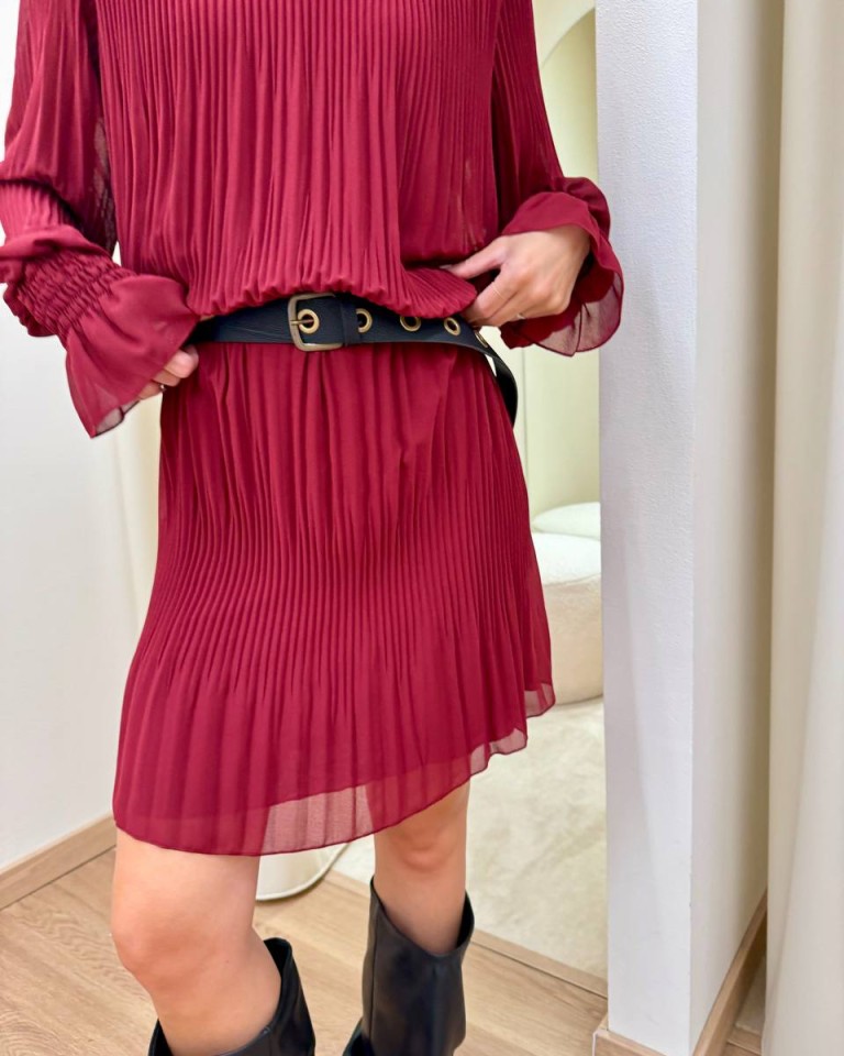 Vestito plisse marsala con cintura Kontatto Shop Online Vestito plisse marsala con cintura Kontatto