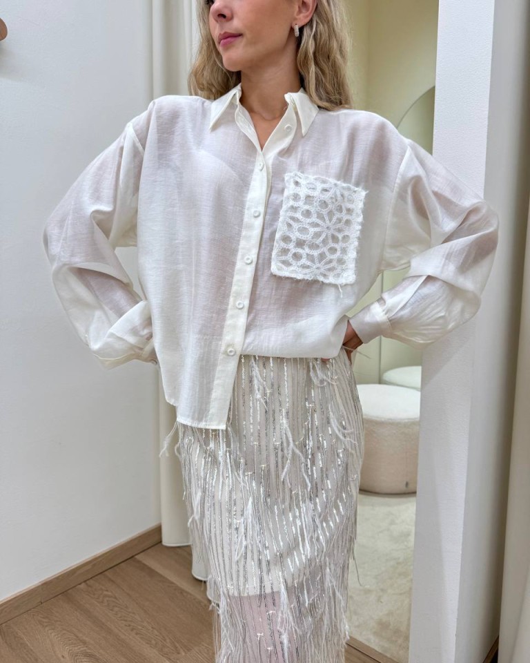 Camicia burro taschino ricamato paillettes Tensione In Shop Online Camicia burro taschino ricamato paillettes Tensione In