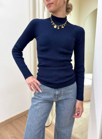 Shop Online Lupetto a coste dettaglio petto blu navy Kontatto