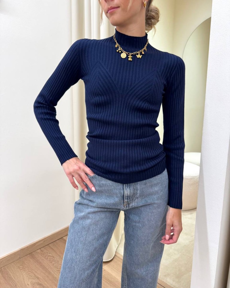 Lupetto a coste dettaglio petto blu navy Kontatto Shop Online Lupetto a coste dettaglio petto blu navy Kontatto