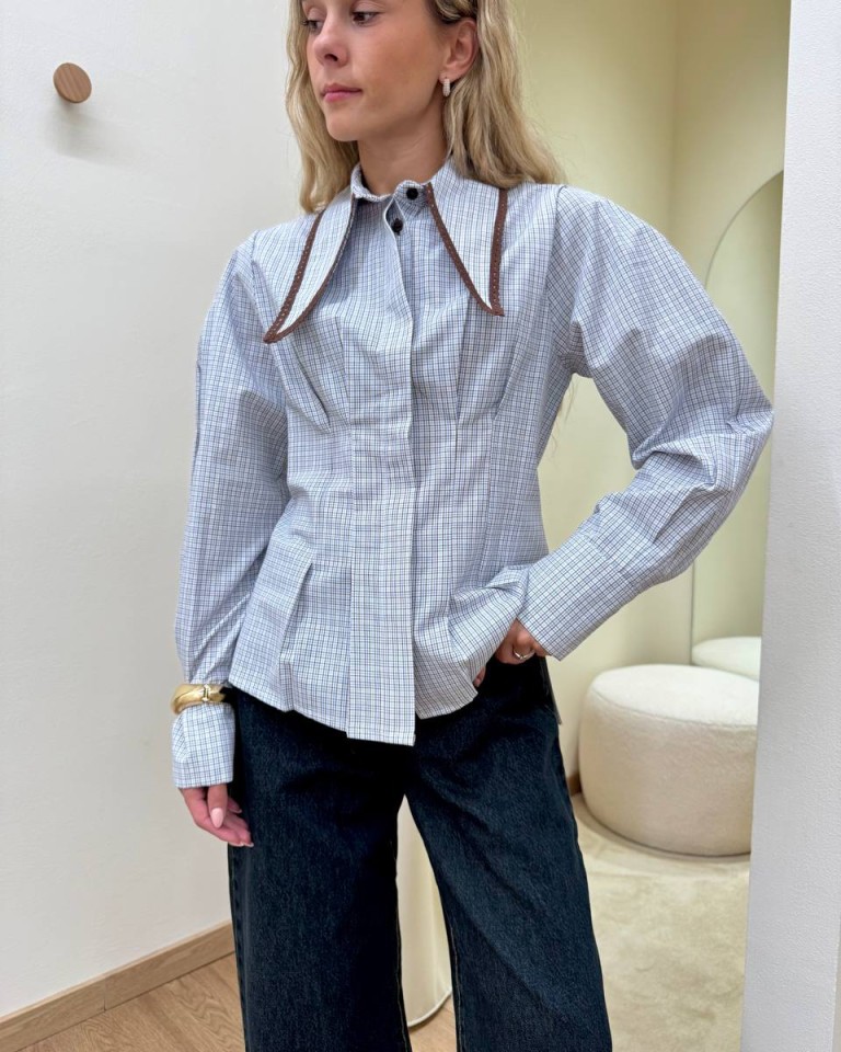 Camicia colletto a punta quadretti celeste e moro HaveOne Shop Online Camicia colletto a punta quadretti celeste e moro HaveOne