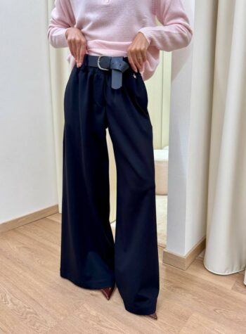 Shop Online Pantalone palazzo nero con cintura Souvenir