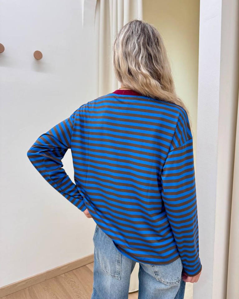 Maglia scatoletta righe bluette e moro HaveOne Shop Online Maglia scatoletta righe bluette e moro HaveOne