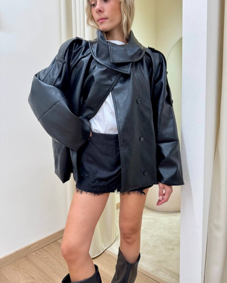 Bomber over maxi collo ecopelle nero HaveOne Shop Online Bomber over maxi collo ecopelle nero HaveOne