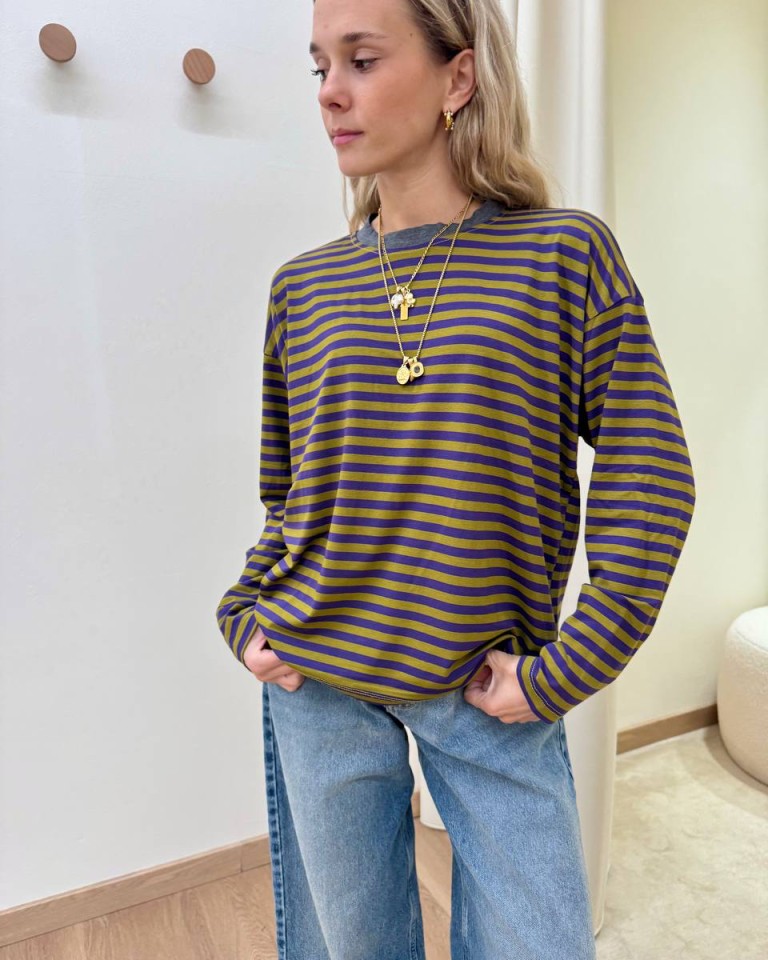 Maglia scatoletta righe viola e olio HaveOne Shop Online Maglia scatoletta righe viola e olio HaveOne