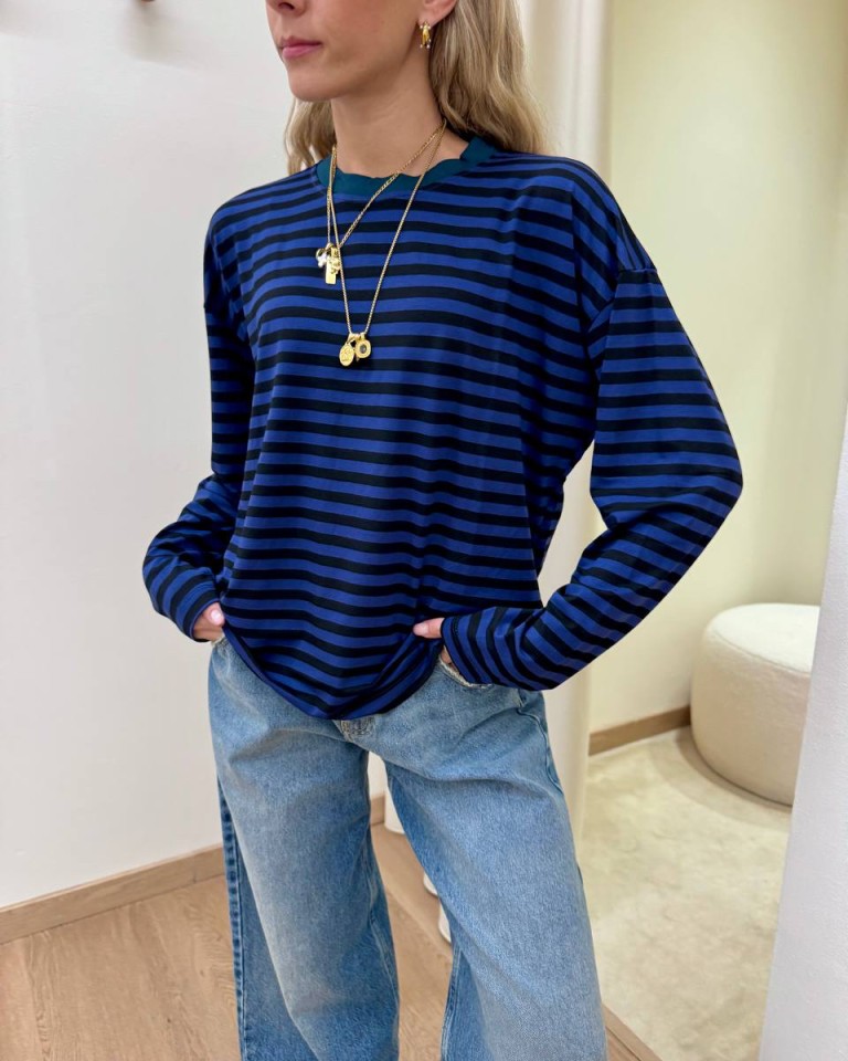 Maglia scatoletta righe blu e nero HaveOne Shop Online Maglia scatoletta righe blu e nero HaveOne