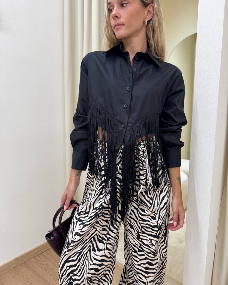 Camicia crop con frange nera HaveOne Shop Online Camicia crop con frange nera HaveOne