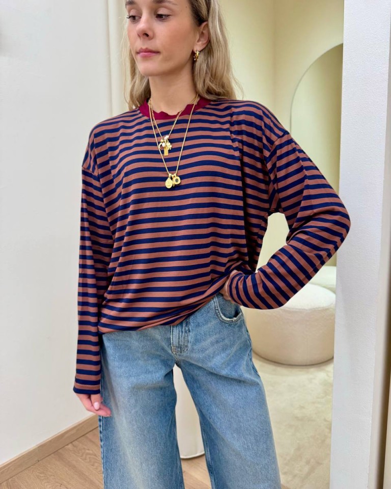 Maglia scatoletta righe tabacco e blu HaveOne Shop Online Maglia scatoletta righe tabacco e blu HaveOne