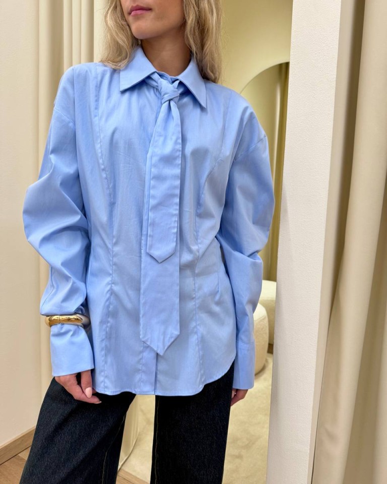 Camicia aderente con cravatta celeste HaveOne Shop Online Camicia aderente con cravatta celeste HaveOne