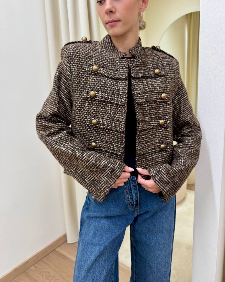 Giacca Napoleon in tweed moro Kontatto Shop Online Giacca Napoleon in tweed moro Kontatto